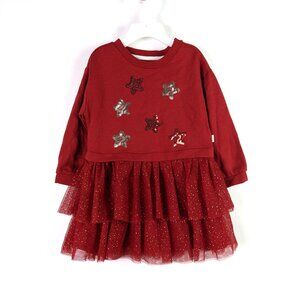 Sammy + Nat Toddler Girls 12/18M Red Dress Star Sequin Tulle Tutu Dress
